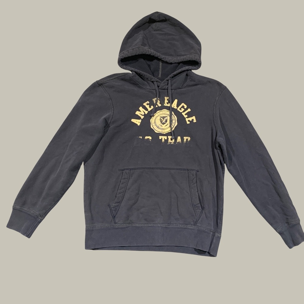 American Eagle Hoodie Mens Medium Navy Blue Athletic Fit Graphic Pullover Y2K